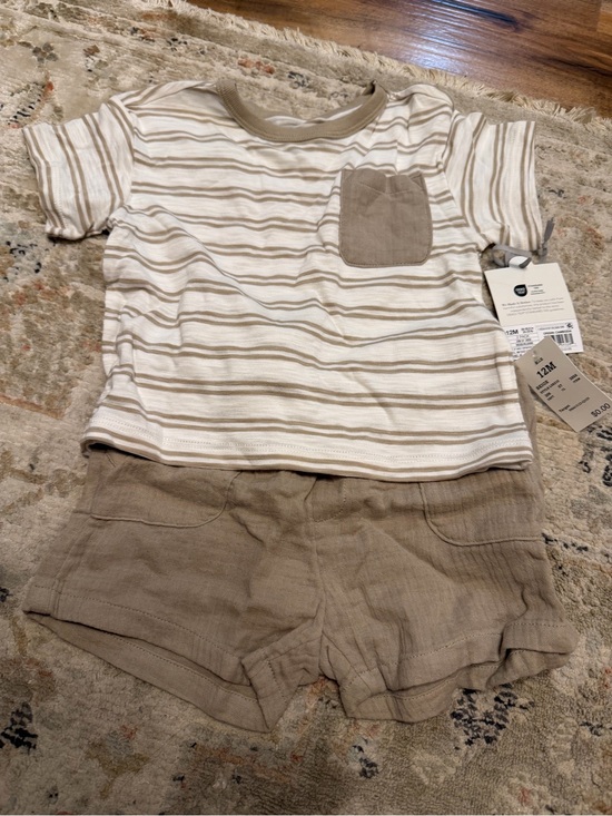 cloud island Other - Cloud Island Neutral Striped Tee and Solid Shorts Set - Cream & Tan